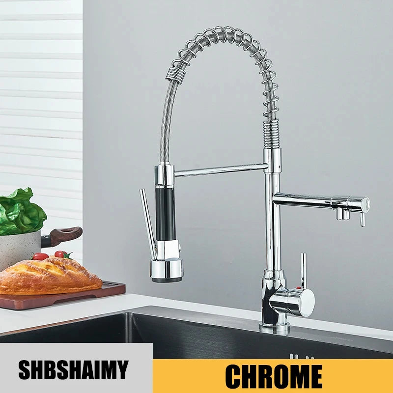 Black Kitchen Sink Faucet Pull Down Hot and Cold Water Mixer2 Mode Tap with Dual Spout 360 Rotation Flexible Deck Mounted - World Bazaar Life