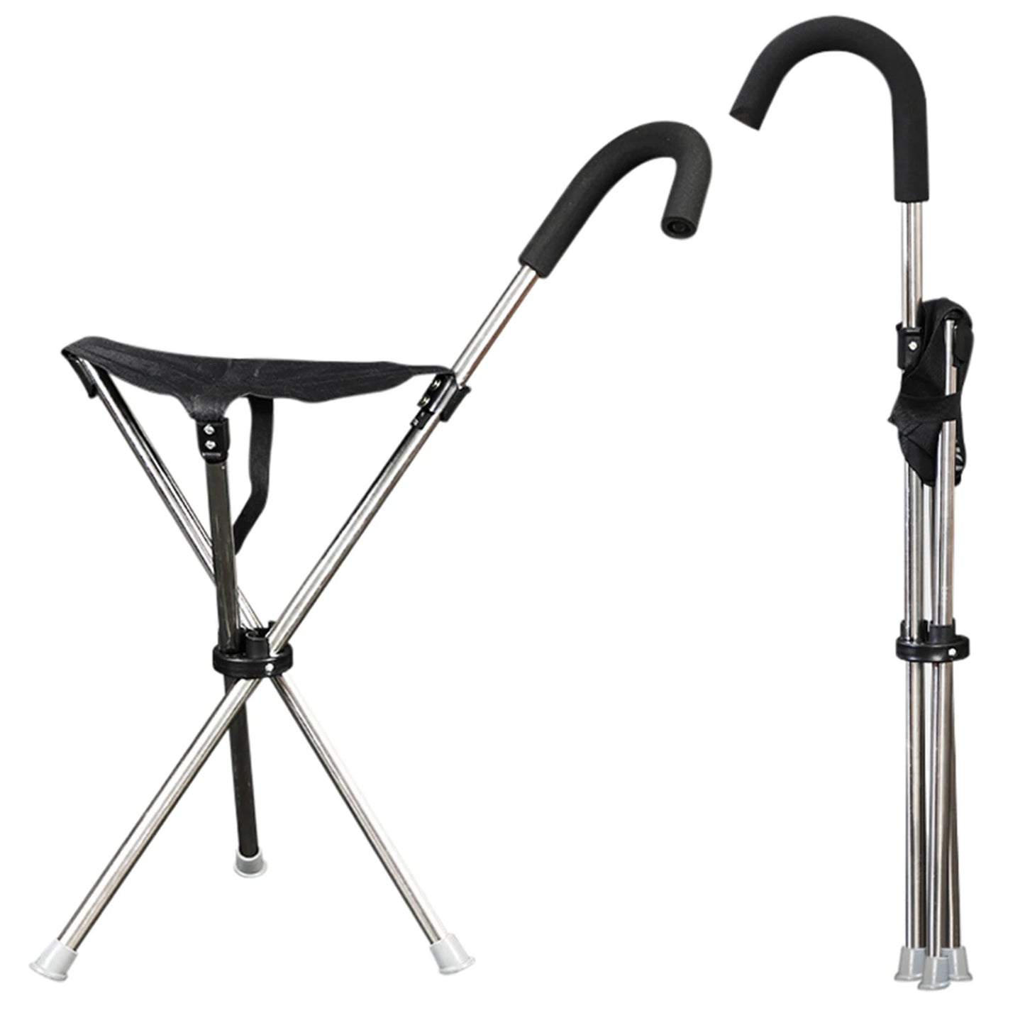 Foldable Cane Seat – Portable Stool & Walking Stick, Non-Slip Handle