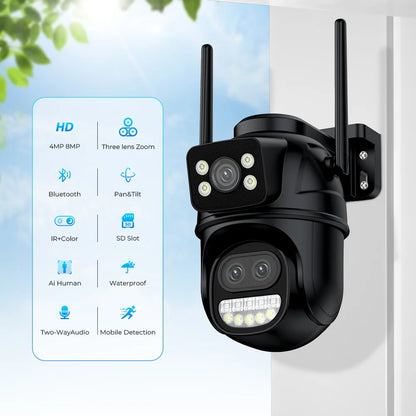 6K 12MP Outdoor Wifi Camera PTZ 8X Optical Zoom Three Lens Dual Screens Video Surveillance 8MP Dual Lens CCTV Security IP Camera-World Bazaar Life