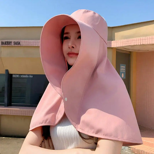 Women Hat Full Face Sun UV Protection Hats Summer Large Brim Shawl Neck Integrated Traveling Outdoors Beach Fisherman Hats