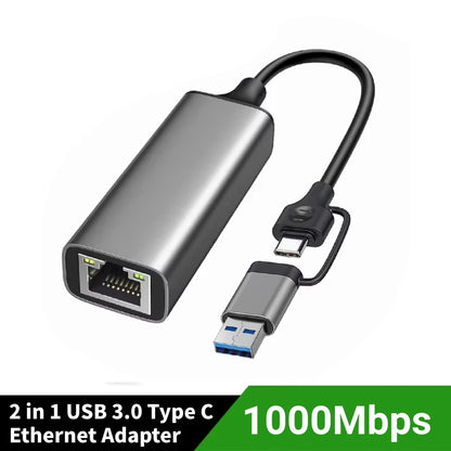 USB 3.2 Type C To RJ45 Network Card 5Gbps USB to Ethernet Adapter 100/1000/5000Mbps RJ45 Lan Gigabit Converter For PC Laptop - World Bazaar Life