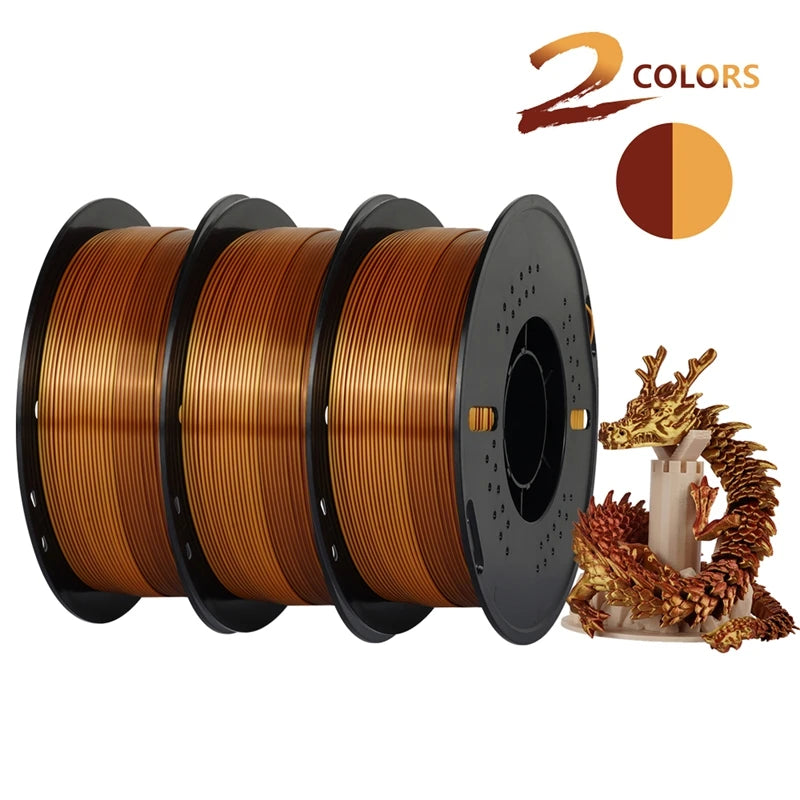 KINGROON Dual-color Silk PLA Filament 1.75mm 2 Color Coextrusion Glossy 3D Printer Filament PLA, 3kg/pack 1kg each spool - World Bazaar Life