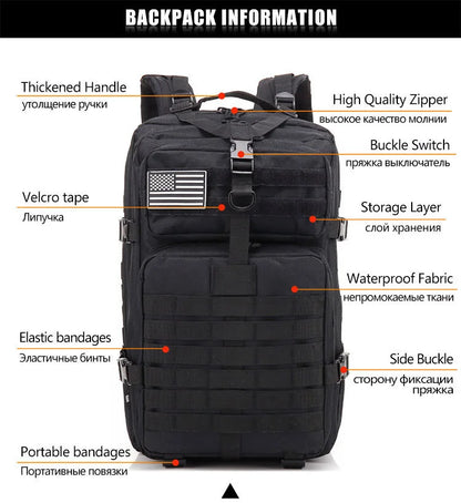 QT&QY 50L Man Tactical Backpacks Survival Traveling Bags Hking Outdoor 3P Assault Pack EDC Molle Pack For Trekking Hunting Bag - World Bazaar Life