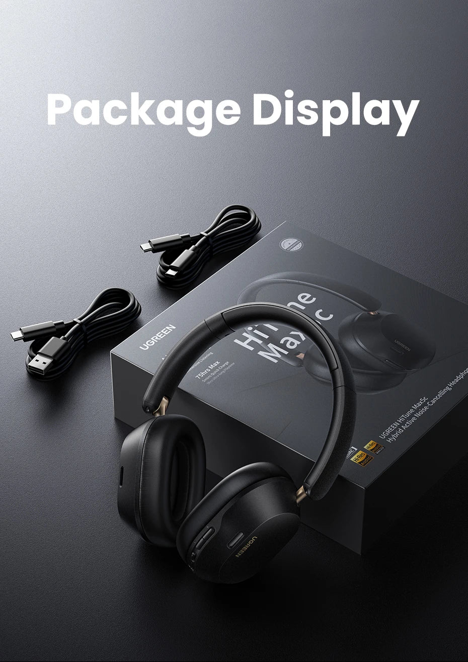 UGREEN Choice Max5c Wireless Bluetooth Headphones 43dB Active Noise Cancellation Hi-Res LDAC 75H Spatial Audio Earbuds Headset-World Bazaar Life