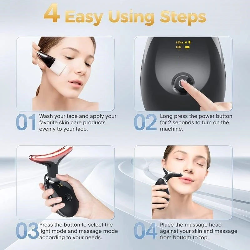 7LED Color Vibrating Neck Device Beauty Gift, neck and face skin massager, 1 piece set portable usb charging, electric Facial ma - World Bazaar Life