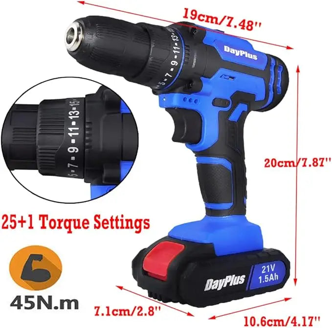 21V Electric Drill Driver Kit with Battery, Charger & 26 Bits for DIY - World Bazaar Life