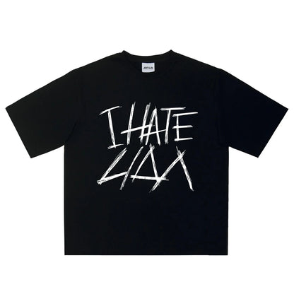Oversized Men's Clothing Streetwear I HATE LIDA Print Hip Hop Korean Short Sleeve Y2k Tops Tee Cotton Graphic Unisex Tshirt Goth-World Bazaar Life