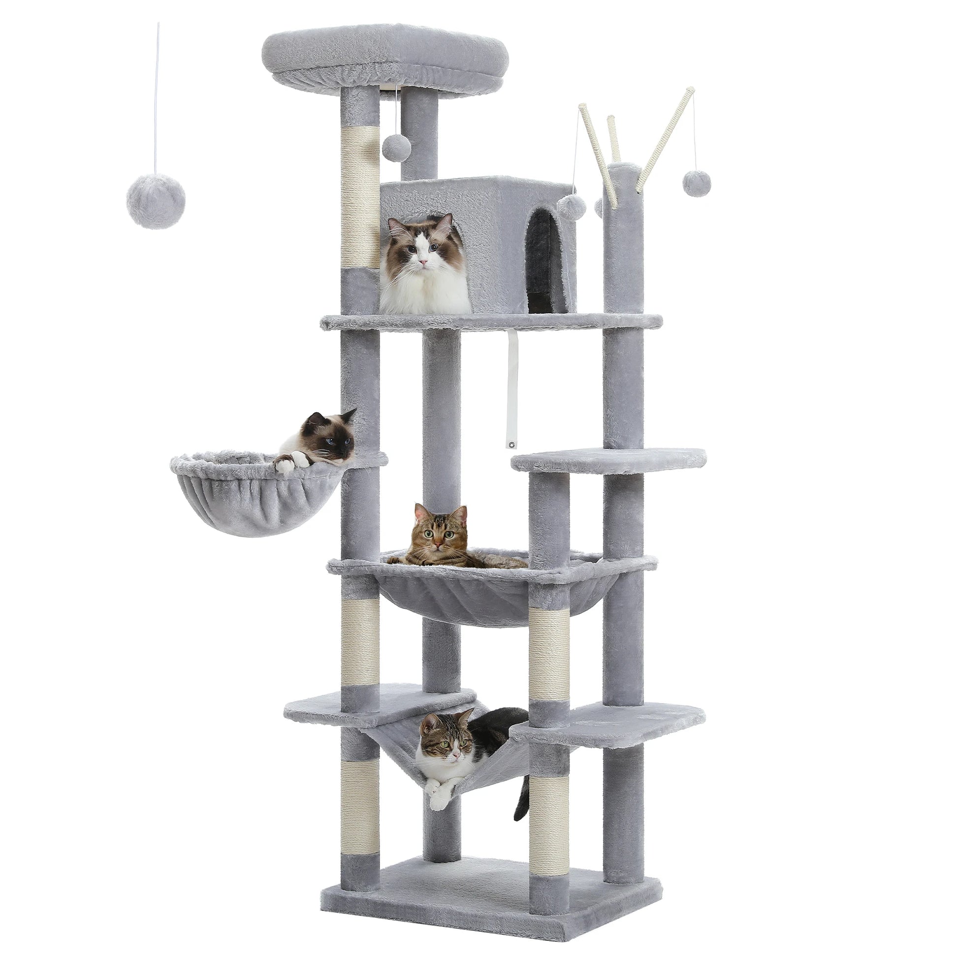 Tall Multi-Level Cat Tree Tower with Scratching Posts & Caves - World Bazaar Life