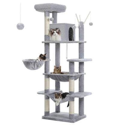Tall Multi-Level Cat Tree Tower with Scratching Posts & Caves - World Bazaar Life