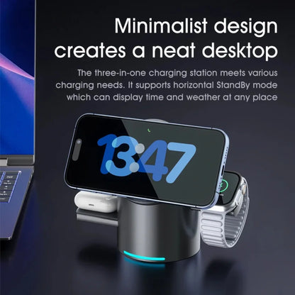 Qi2 3 in 1 15W Wireless Charger Touch Magnetic Roating Fast Charging Base for Iphone 14 16 15 Pro Max Desk Accessories Gifts