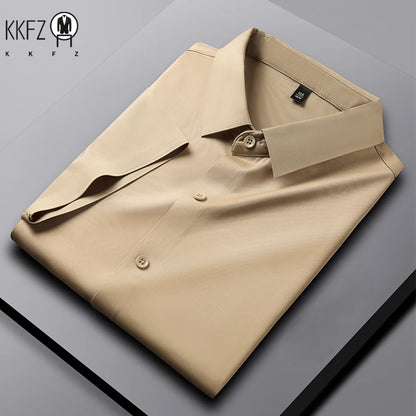 New Men's Business Casual Short Sleeved Solid Color Shirt Wrinkle Resistant Wrinkle Free Comfortable All Season Versatile Top