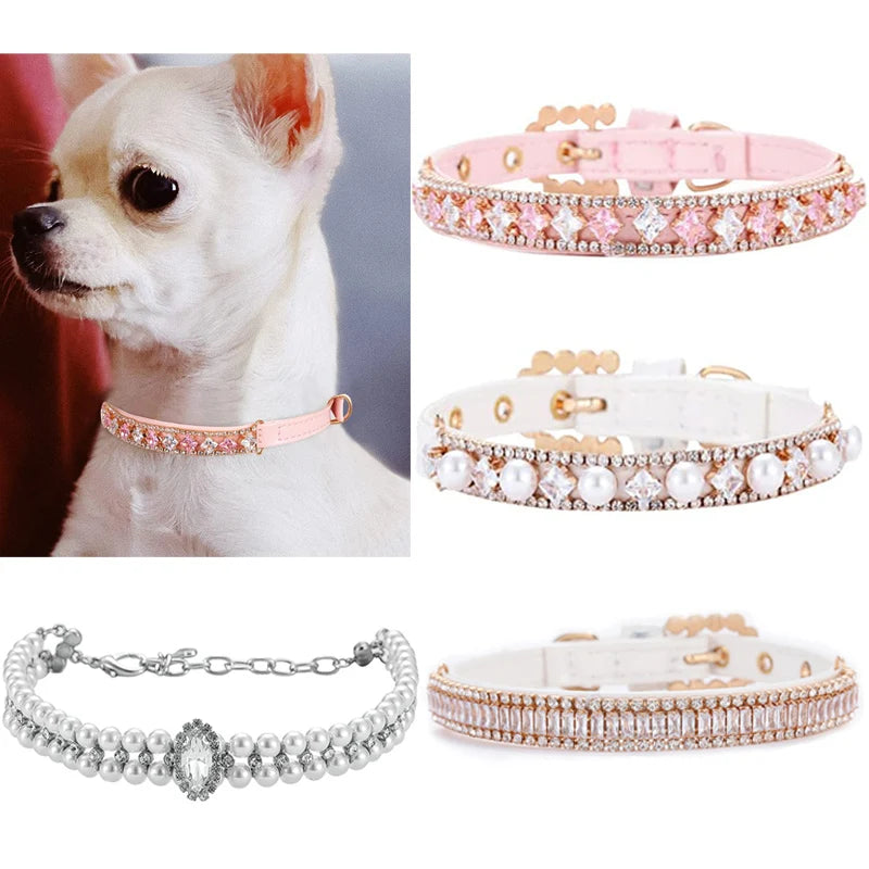 Luxury Rhinestone Puppy Collar for Small Dogs Cat Necklace Bling Crystal Jewelry Pet Accessorie Princess Diamond Wedding Collar-World Bazaar Life