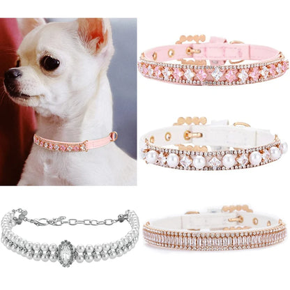 Luxury Rhinestone Puppy Collar for Small Dogs Cat Necklace Bling Crystal Jewelry Pet Accessorie Princess Diamond Wedding Collar-World Bazaar Life