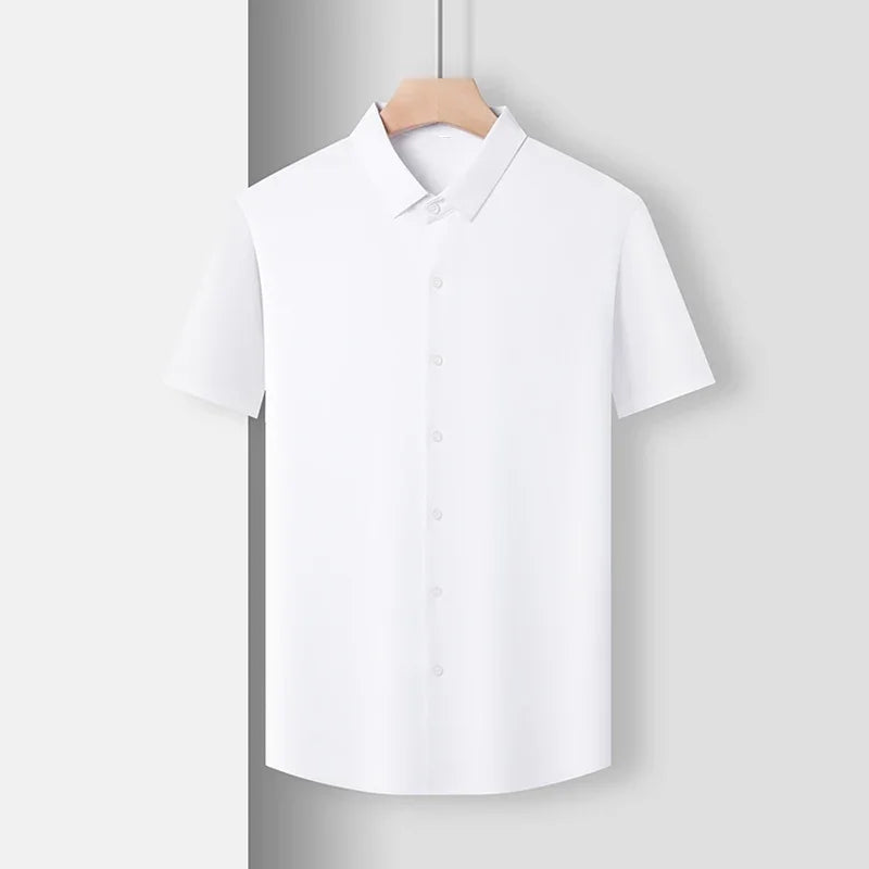 New Men's Business Casual Short Sleeved Solid Color Shirt Wrinkle Resistant Wrinkle Free Comfortable All Season Versatile Top