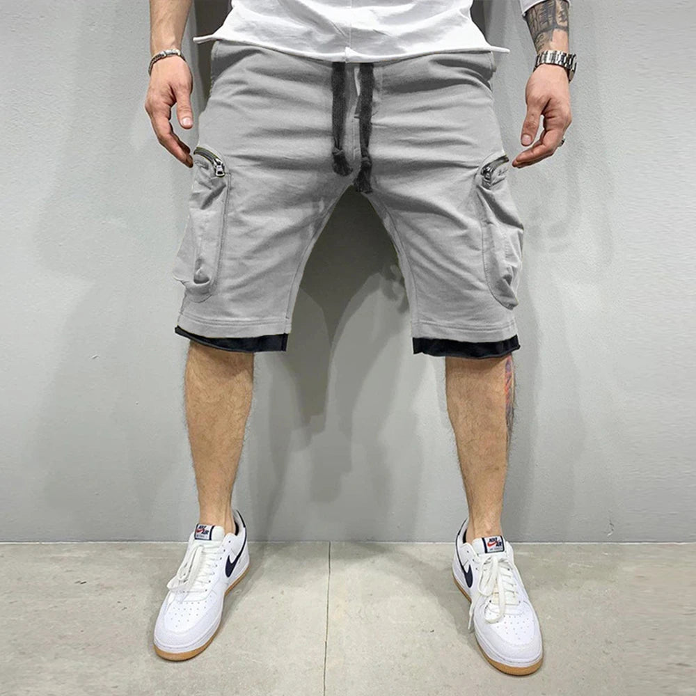 Mens Summer Cargo Shorts Cotton Workout Fitness Shorts Breathable Jogger Training Gyms Bodybuilding Multi Pocket Yellow Shorts - World Bazaar Life