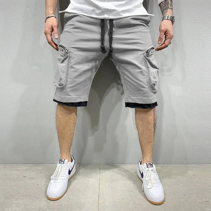 Mens Summer Cargo Shorts Cotton Workout Fitness Shorts Breathable Jogger Training Gyms Bodybuilding Multi Pocket Yellow Shorts - World Bazaar Life
