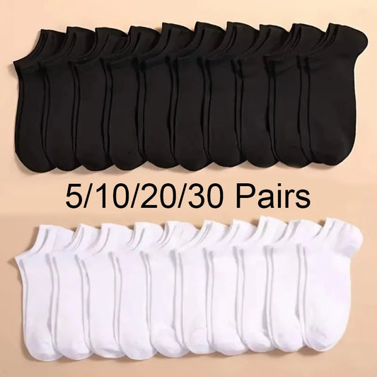 5/10 /20/30 Pairs Unisex Casual Plain Color Boat Socks Thin Breathable Comfy Anti Odor Sweat-absorbing Ankle Socks For Men Women-World Bazaar Life