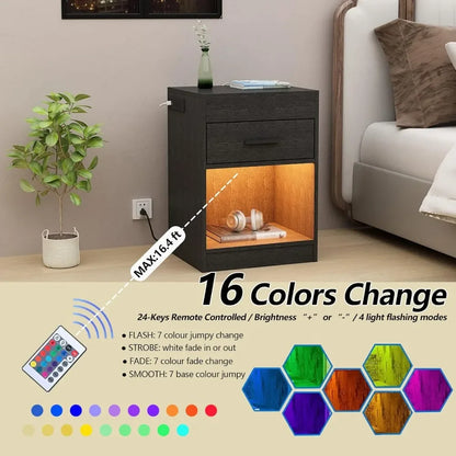 LED Nightstand with Charging Station & RFID Lock Cabinet