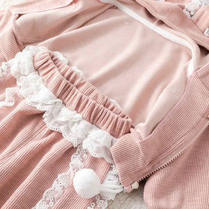 Girls Kids Clothing Suits Autumn New Girl Baby Sportswear Long Ears Lace Overcoats Pants Outfits Fashion Cute Children Coat Sets-World Bazaar Life