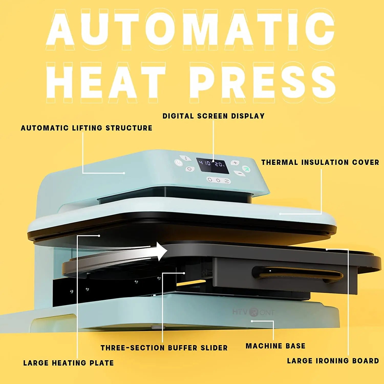 HTVRONT 15x15in Auto Heat Press Machine 1500w Automatic Pressure DIY Iron On HTV Vinyl Sublimation for Cricut T-shirt Bag Fabric - World Bazaar Life
