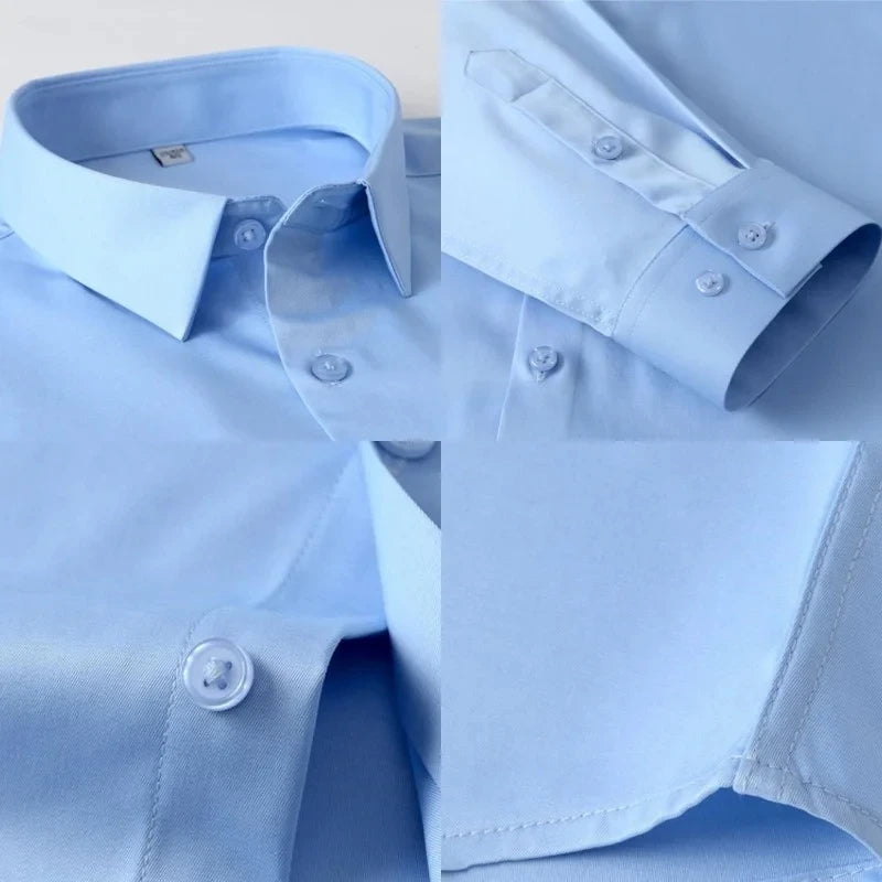 New Anti-Wrinkle Men Shirts Long Sleeve Dress Shirts For Men Slim Fit Camisa Social Business Blouse White Office Shirt S-6XL - World Bazaar Life