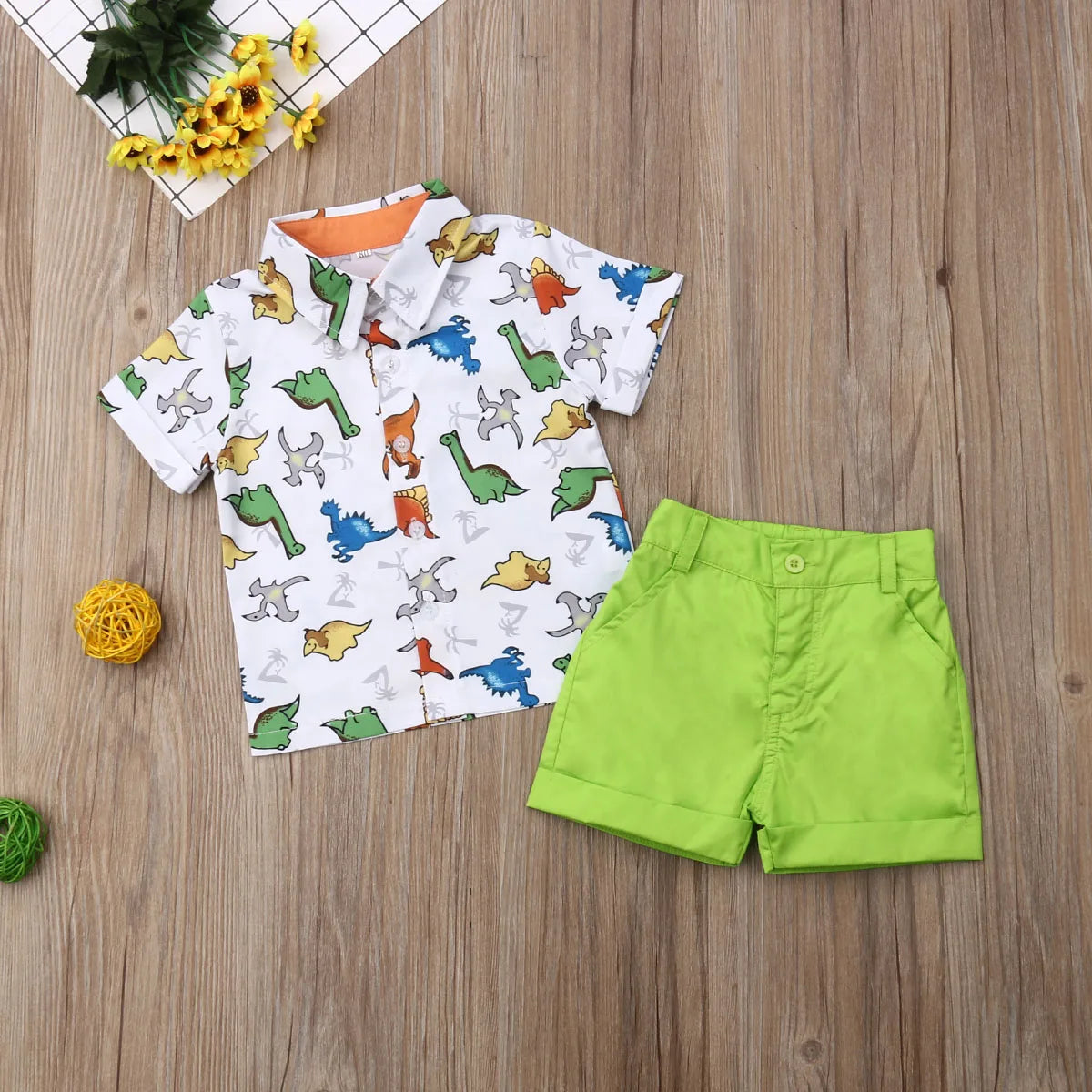 Toddler Baby Boy Clothes Summer Set Multi Dinosaur Print Shirt Tops Short Pants Casual Clothes 2Pcs Outfits-World Bazaar Life