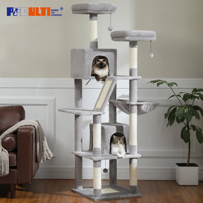 Tall Multi-Level Cat Tree Tower with Scratching Posts & Caves - World Bazaar Life