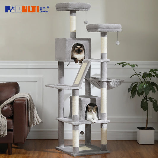 Tall Multi-Level Cat Tree Tower with Scratching Posts & Caves - World Bazaar Life