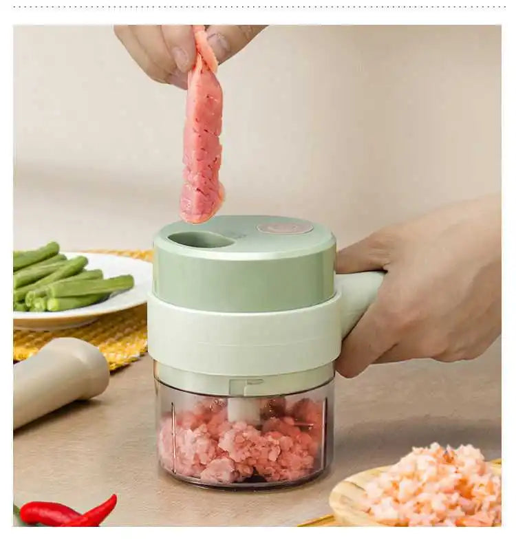 4 in 1 Handheld Electric Vegetable Cutter Set for Garlic Pepper Chili Onion Celery Ginger Meat with Brush Kitchen Tools