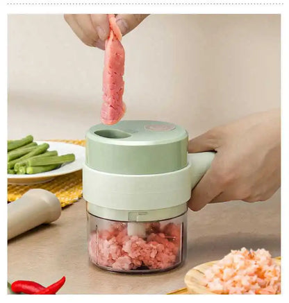 4 in 1 Handheld Electric Vegetable Cutter Set for Garlic Pepper Chili Onion Celery Ginger Meat with Brush Kitchen Tools