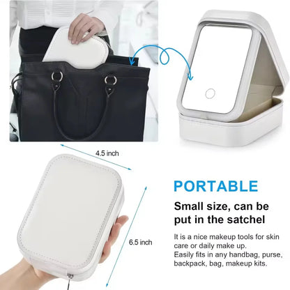 Rechargeable LED Makeup Mirror, Portable Travel Cosmetic Storage Box, Travel Makeup Case with 3-Color Adjustable Light Mirror.-World Bazaar Life
