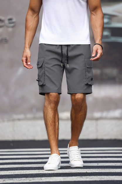 Men's Multicolor Drawstring Cargo Shorts Solid Color Pants with Pockets Casual Summer Shorts