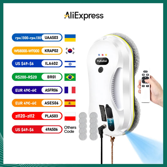 Household window automatic water spray cleaning robot vacuum cleaner remote control electric window wiper household glass wiper-World Bazaar Life