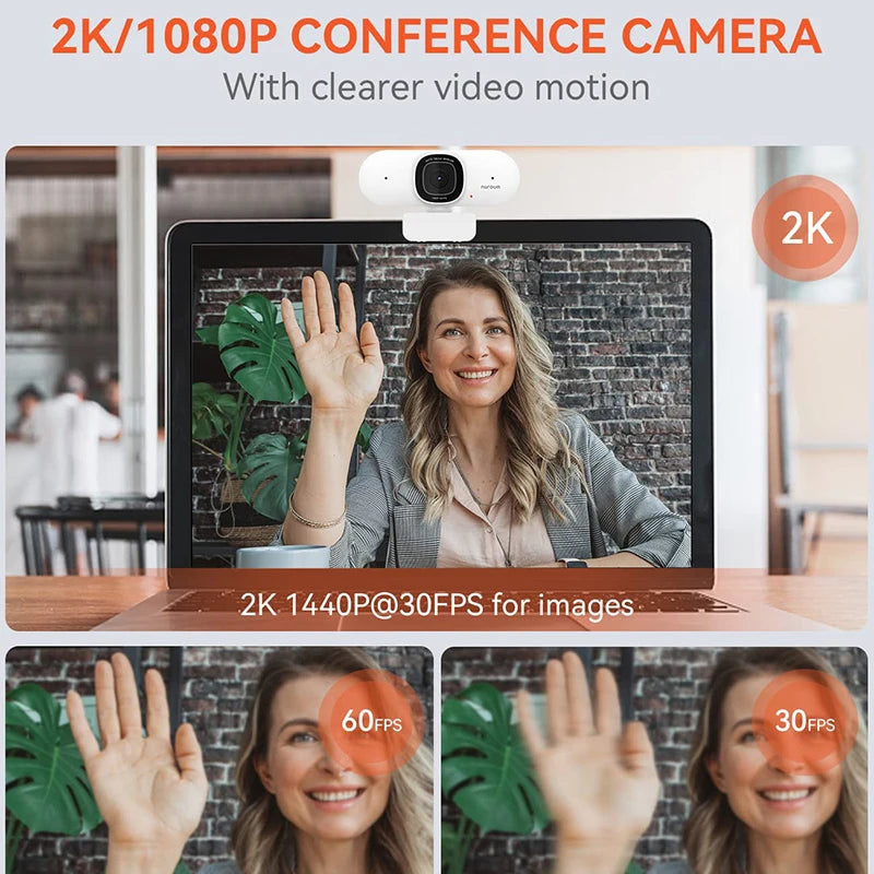 NUROUM V15-AF 2K HD Webcam - 75° Wide Angle, Built-in Microphone, Perfect for Video Conferencing on Laptop & PC