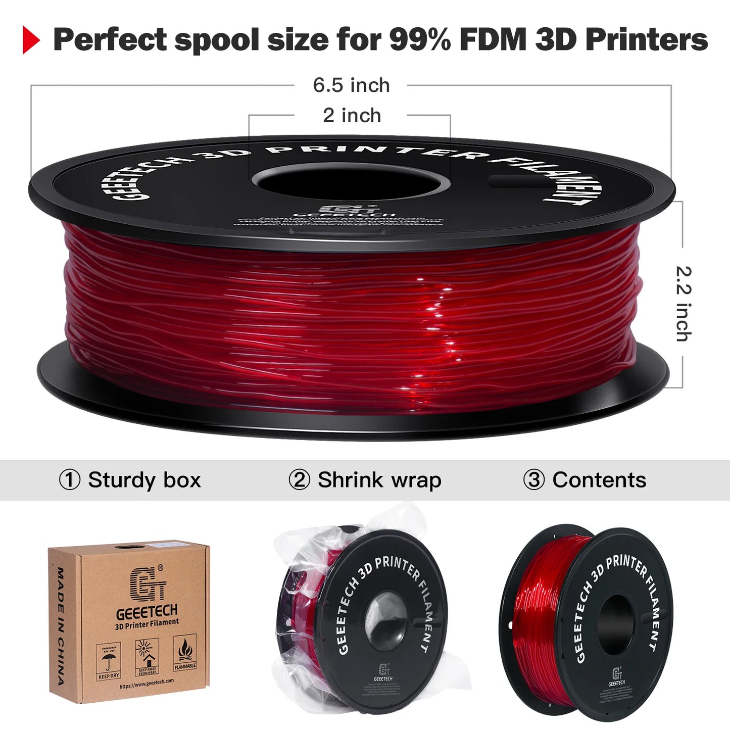GEEETECH 1KG 1.75mm TPU Filament Flexible material for 3D Printers overseas warehouse fast shipping - World Bazaar Life