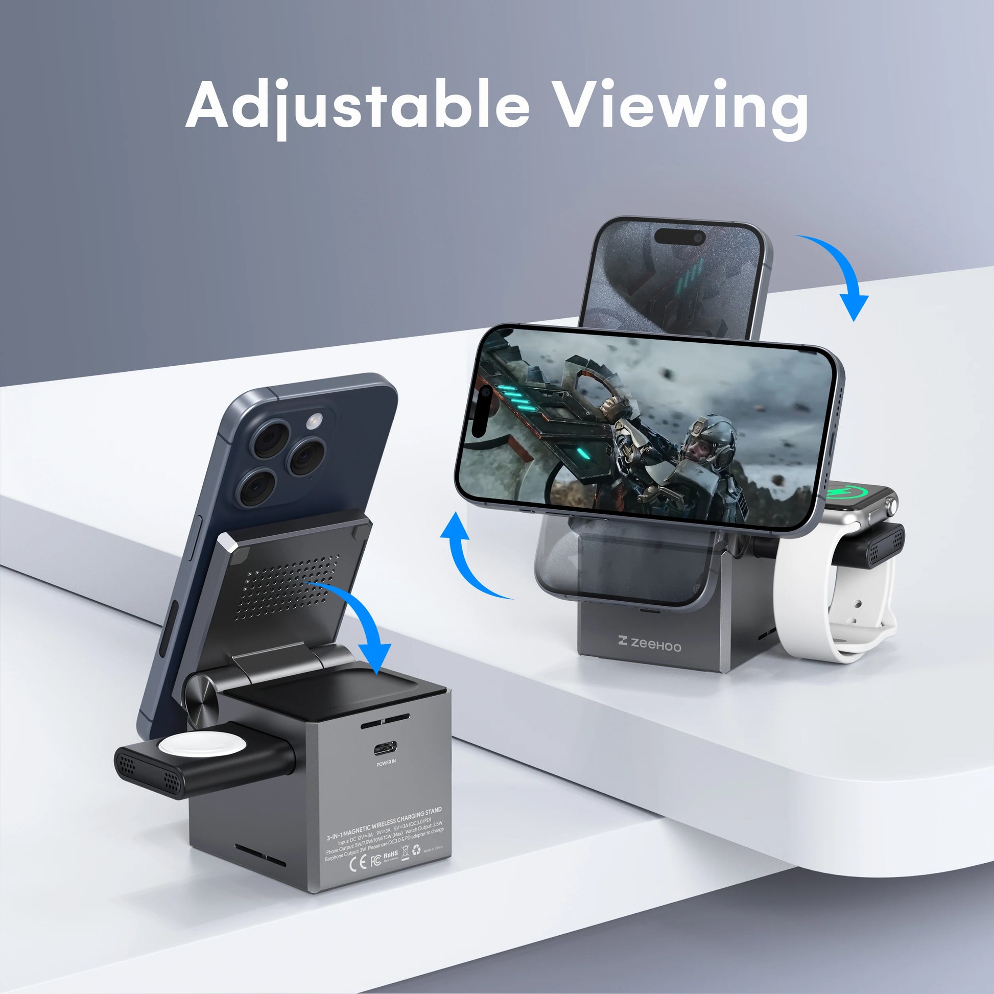 ZeeHoo 3-in-1 Charging Station for iPhone, MagSafe Wireless Stand - World Bazaar Life