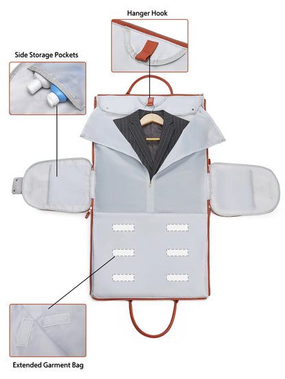 55L Large Capacity Waterproof PU Leather Travel Garment Bag with Shoe Pouch, 2-in-1 Carry-On Suit Duffle Bag - World Bazaar Life