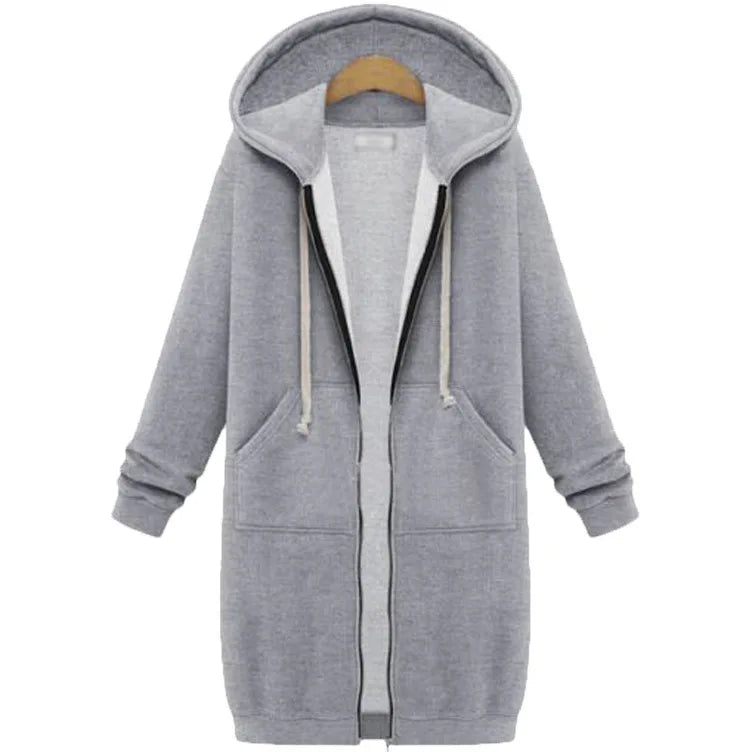 Hoodies Women 2022 New Autumn and Winter Thickening Loose Fashion Solid Color Pocket Design Top Hooded Long Sweatshirts Coat