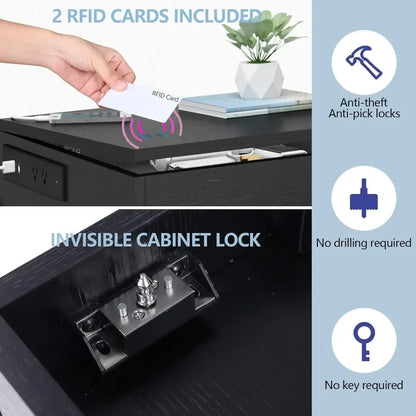 LED Nightstand with Charging Station & RFID Lock Cabinet