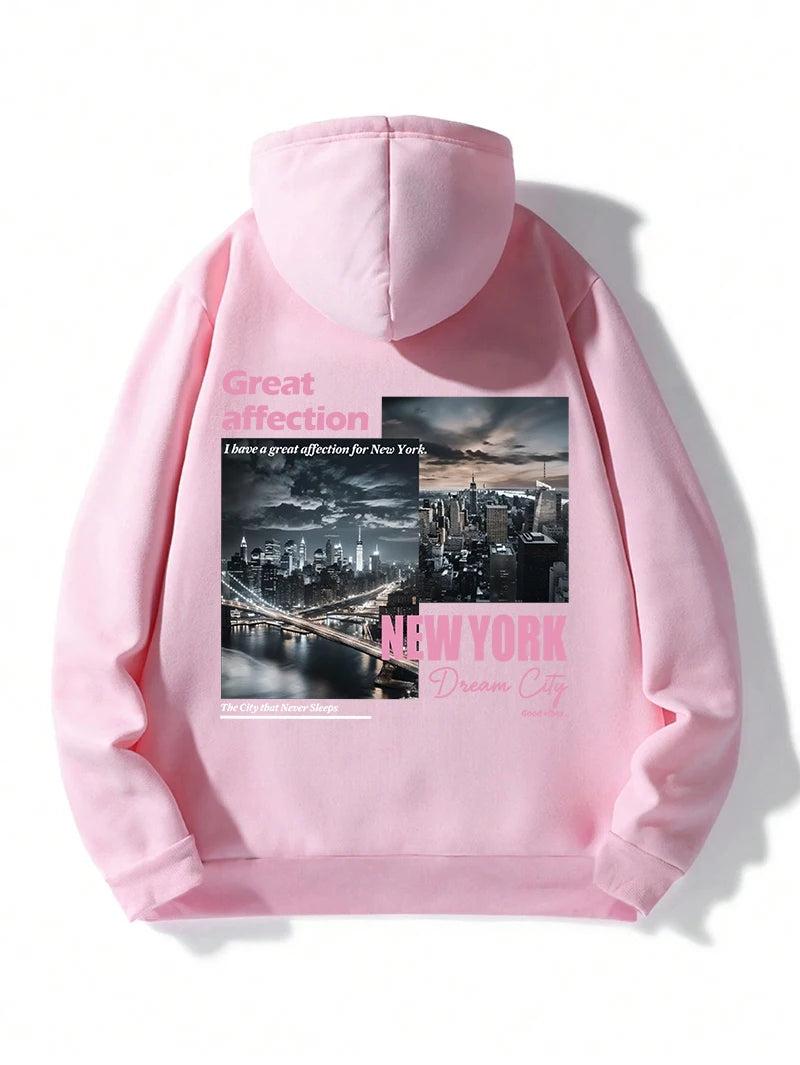 Hoodies men's casual sportswear with New York Dream City prints high-quality and versatile streetwear