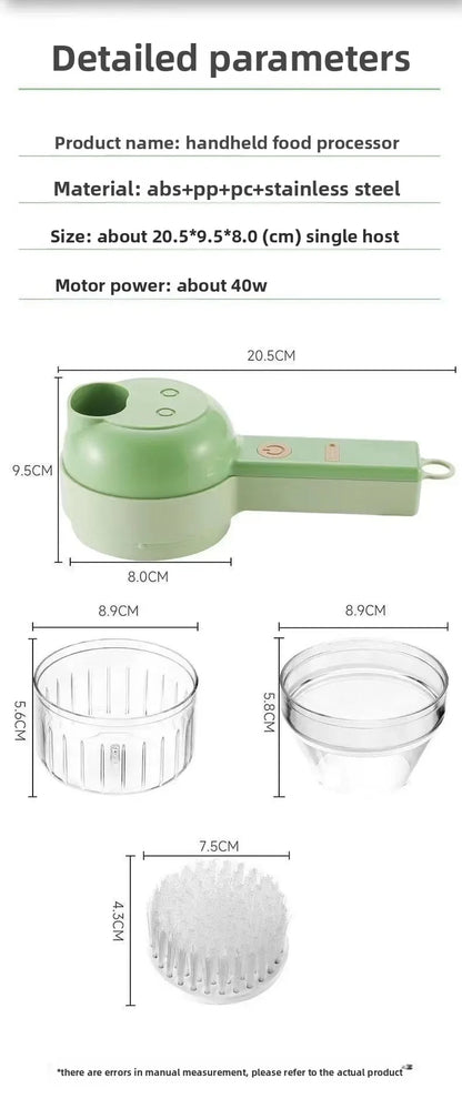 4In1 Electric Vegetable Cutter Set Handheld Wireless Electric Garlic Masher Food Chopper Meat Grinder Machine Food Peel Slice