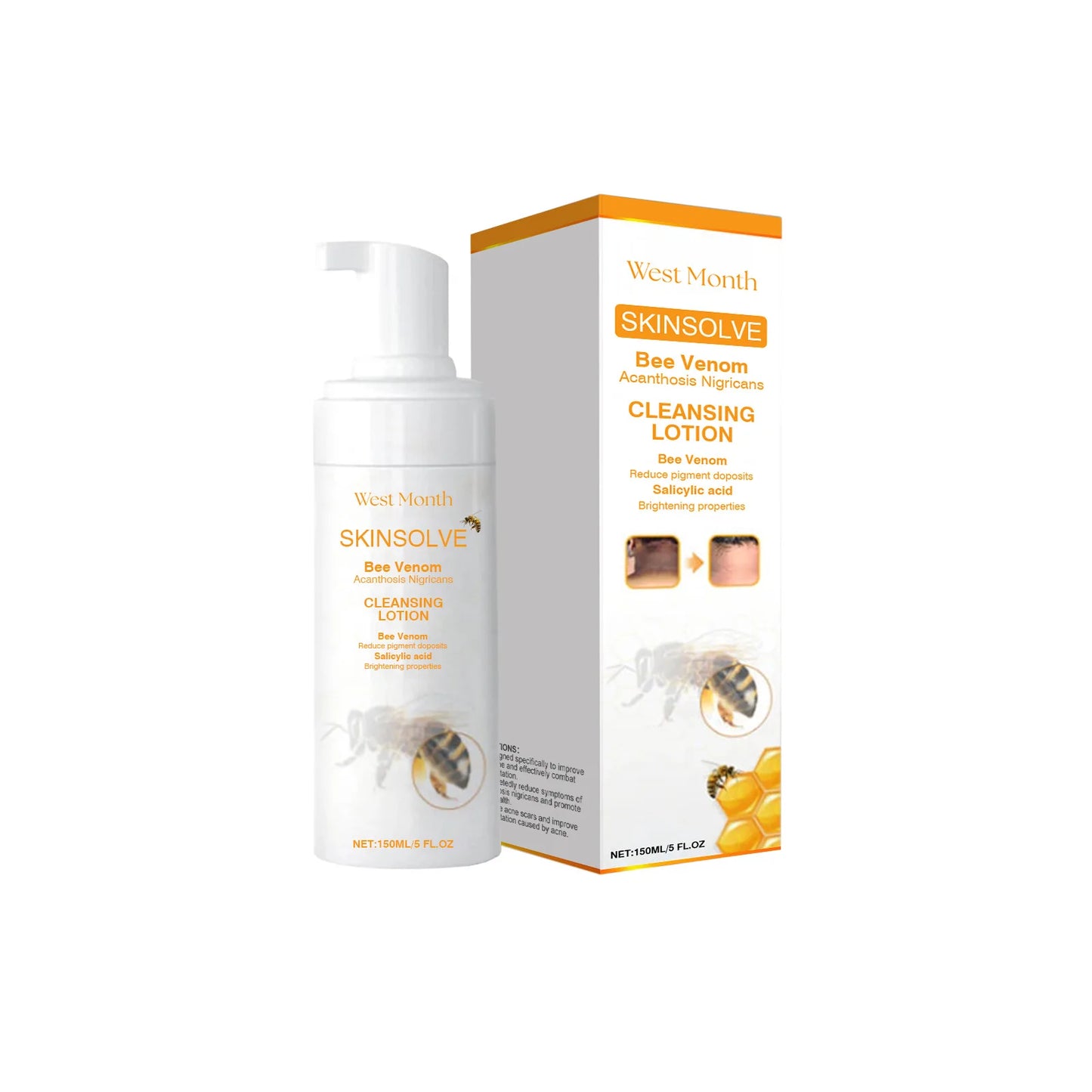 Whitening Facial Cleanser Bee Venom Dark Spot Freckle Removing Deep Cleansing Lightening Skin Tone Moisturizing Face Wash Foam