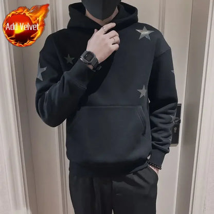 Hoodies Graphic Sweatshirt for Men Black Hip Hop Male Clothes Loose Luxury Aesthetic Emo 90s Vintage Simple Winter S Warm Hooded
