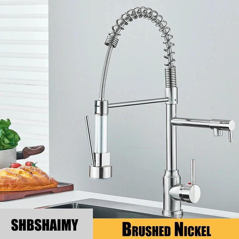 Black Kitchen Sink Faucet Pull Down Hot and Cold Water Mixer2 Mode Tap with Dual Spout 360 Rotation Flexible Deck Mounted - World Bazaar Life