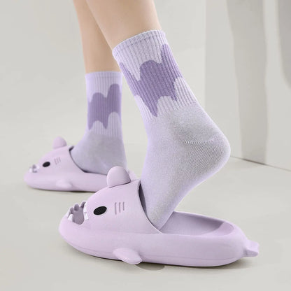 SmilePoP Shark Slides Summer Cute Cartoon Shark Slippers for Women Men Non-Slip Open Toe Sole Sandals Casual Unisex Beach Shoes