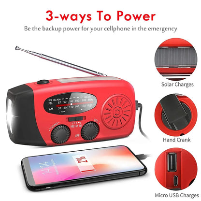 Outdoor Emergency Radio – Hand Crank, Solar, Light & Power Bank