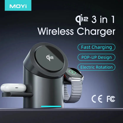 Qi2 3 in 1 15W Wireless Charger Touch Magnetic Roating Fast Charging Base for Iphone 14 16 15 Pro Max Desk Accessories Gifts