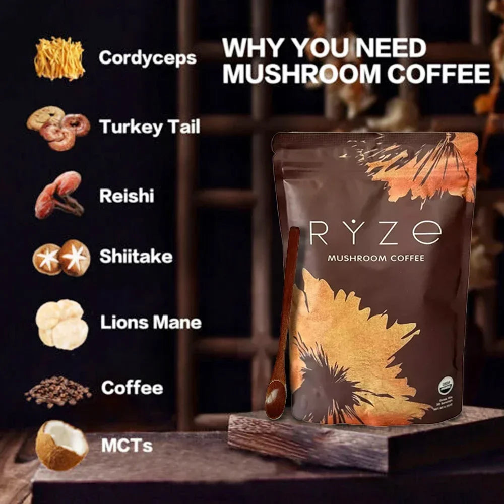 Organic Mushroom Coffee - Shiitake, Cordyceps, Supports Immune, Focus, Concentration, Stress, Digestion & Energy - 180 G-World Bazaar Life
