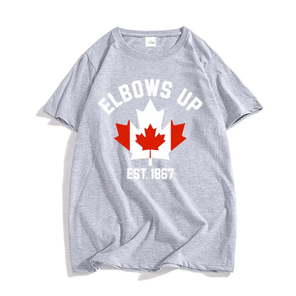 EST 1986 Canada Elbows Up Tshirts Short Sleeve Round Neck Male T-shirt Strong & Free Canadian Tees Men/Women Clothing Print Tops-World Bazaar Life