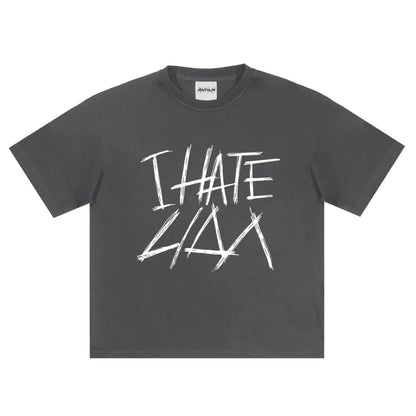 Oversized Men's Clothing Streetwear I HATE LIDA Print Hip Hop Korean Short Sleeve Y2k Tops Tee Cotton Graphic Unisex Tshirt Goth-World Bazaar Life
